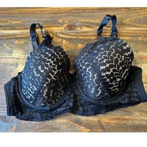 Prima Valentina‎ Black Floral Lace Underwire Bra 38C Adjustable Straps
